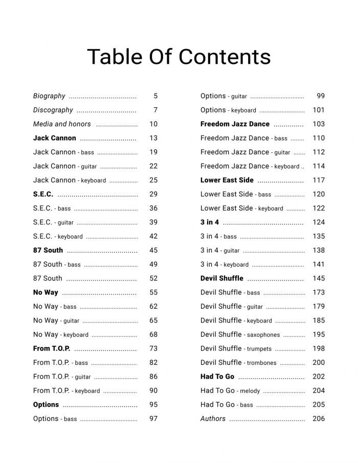Le Band Scorebook Table Of Contents